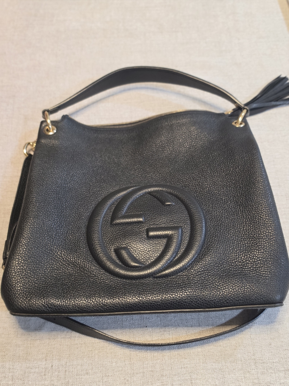 Gucci Black Leather Shoulder Bag with Interlocking G